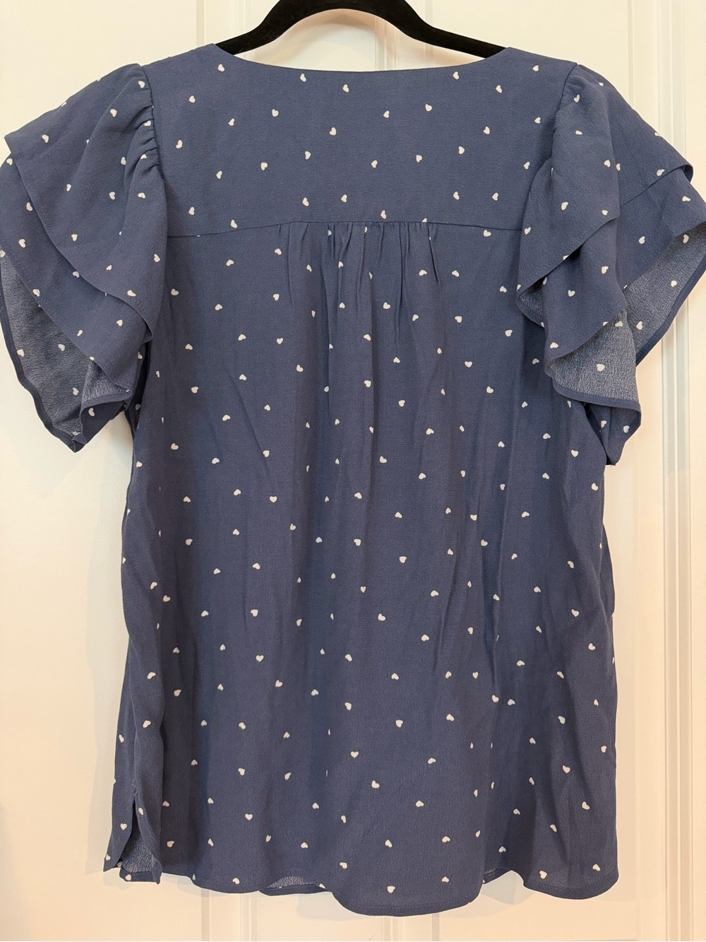 LOFT Blue Heart-Print Short Sleeve Peasant Blouse - Picture 3 of 4